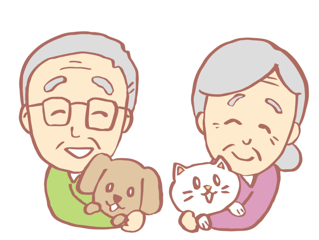 高齢者と犬と猫